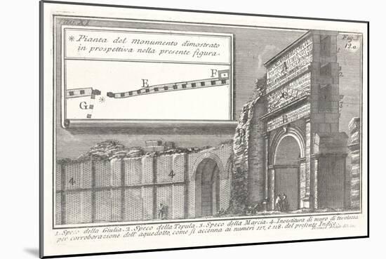 Aqueduct of the Acqua Giulia, Speco Della Giulia, 1756 (Etching)-Giovanni Battista Piranesi-Mounted Giclee Print