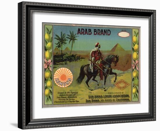 Arab Brand - San Dimas, California - Citrus Crate Label-Lantern Press-Framed Art Print