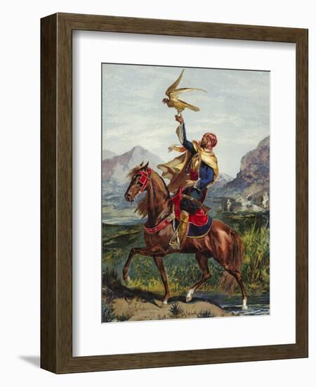 Arab Horseman, with Hawk-null-Framed Giclee Print