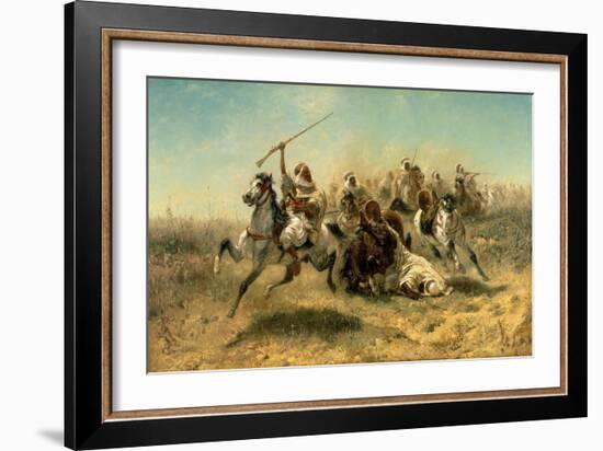 Arab Horsemen on the Attack, 1869-Adolf Schreyer-Framed Giclee Print