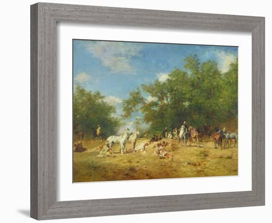 Arab Horsemen Resting in the Forest, 1868-Eugene Fromentin-Framed Giclee Print