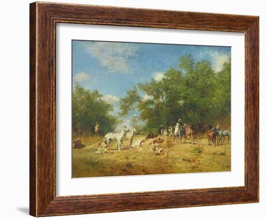 Arab Horsemen Resting in the Forest, 1868-Eugene Fromentin-Framed Giclee Print