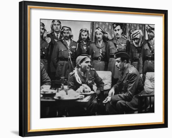 Arab Legion Col. Abu Nawar Talking to King Hussein Ibn Taltal in Front of Group of Legion Officers-null-Framed Photographic Print