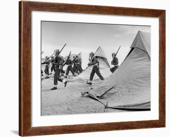 Arab Legion Men Emerging from Behind their Tents to Go to the Training Ground-John Phillips-Framed Premium Photographic Print