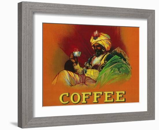 Arab Man Coffee Label-Lantern Press-Framed Art Print