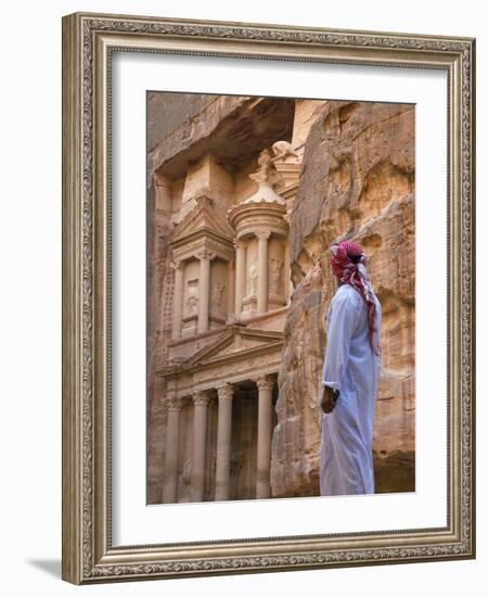 Arab Man Watching Facade of Treasury (Al Khazneh), Petra, Jordan-Keren Su-Framed Photographic Print