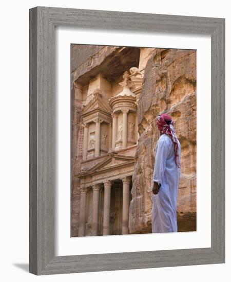 Arab Man Watching Facade of Treasury (Al Khazneh), Petra, Jordan-Keren Su-Framed Photographic Print