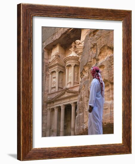 Arab Man Watching Facade of Treasury (Al Khazneh), Petra, Jordan-Keren Su-Framed Photographic Print