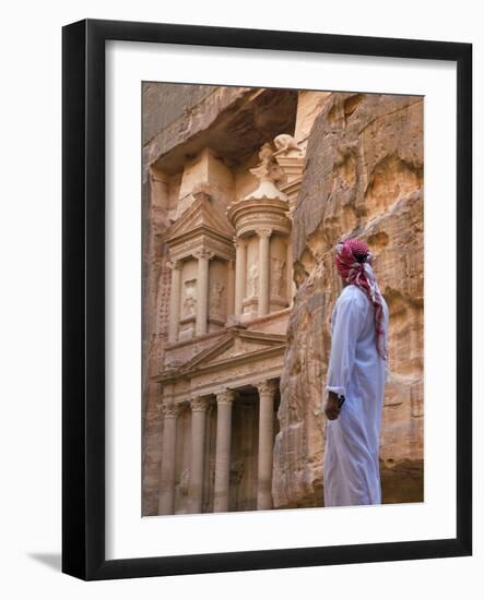 Arab Man Watching Facade of Treasury (Al Khazneh), Petra, Jordan-Keren Su-Framed Photographic Print