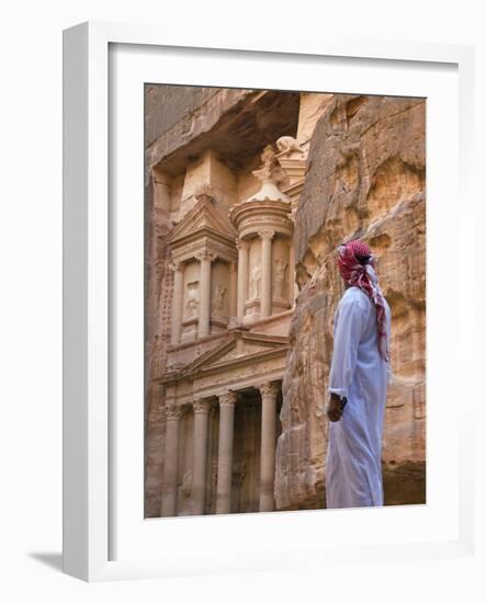 Arab Man Watching Facade of Treasury (Al Khazneh), Petra, Jordan-Keren Su-Framed Photographic Print