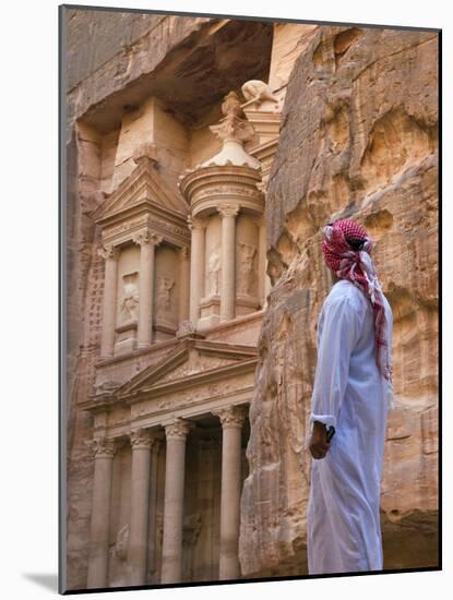 Arab Man Watching Facade of Treasury (Al Khazneh), Petra, Jordan-Keren Su-Mounted Photographic Print