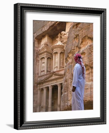 Arab Man Watching Facade of Treasury (Al Khazneh), Petra, Jordan-Keren Su-Framed Photographic Print