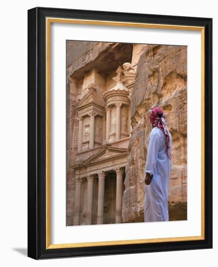 Arab Man Watching Facade of Treasury (Al Khazneh), Petra, Jordan-Keren Su-Framed Photographic Print