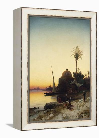 Arab Men Praying by the Nile at Sunset-Leon Bakst-Framed Premier Image Canvas