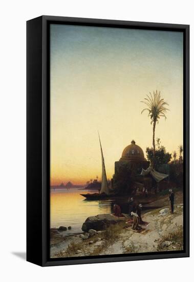 Arab Men Praying by the Nile at Sunset-Leon Bakst-Framed Premier Image Canvas