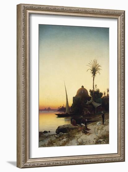 Arab Men Praying by the Nile at Sunset-Leon Bakst-Framed Giclee Print