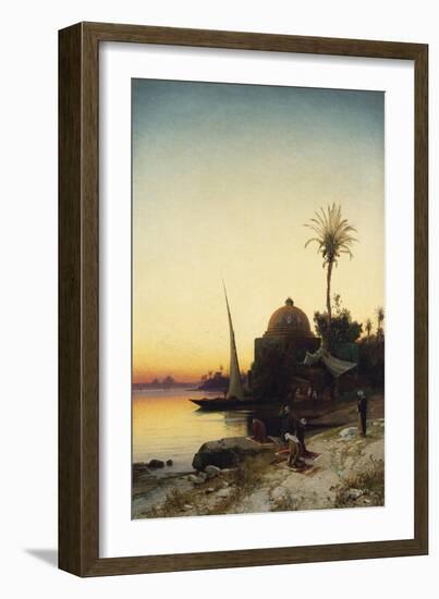 Arab Men Praying by the Nile at Sunset-Leon Bakst-Framed Giclee Print