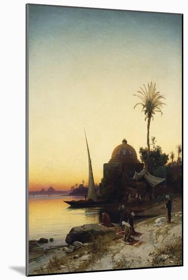 Arab Men Praying by the Nile at Sunset-Leon Bakst-Mounted Giclee Print
