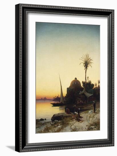 Arab Men Praying by the Nile at Sunset-Leon Bakst-Framed Giclee Print