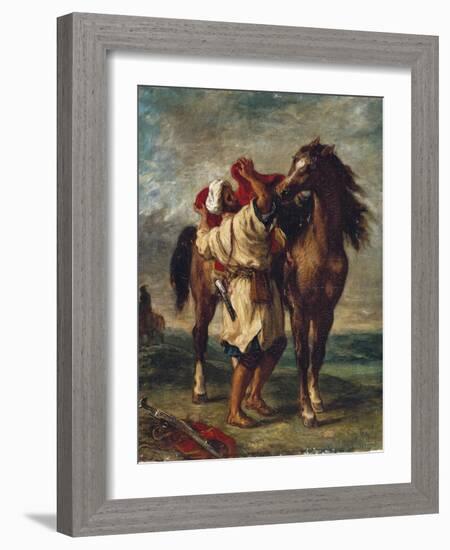 Arab Saddling His Horse-Eugene Delacroix-Framed Art Print