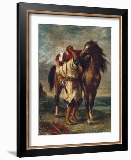 Arab Saddling His Horse-Eugene Delacroix-Framed Art Print