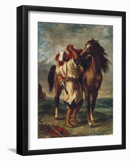 Arab Saddling His Horse-Eugene Delacroix-Framed Art Print