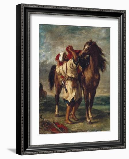 Arab Saddling His Horse-Eugene Delacroix-Framed Art Print