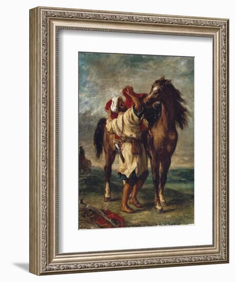 Arab Saddling His Horse-Eugene Delacroix-Framed Premium Giclee Print