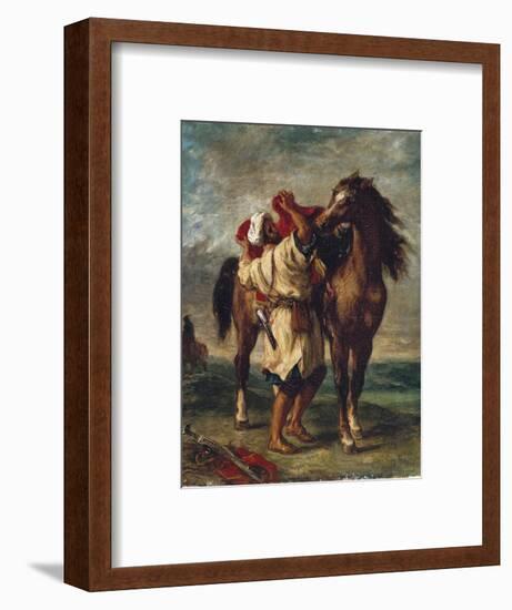 Arab Saddling His Horse-Eugene Delacroix-Framed Premium Giclee Print