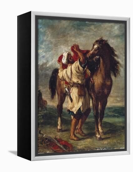 Arab Saddling His Horse-Eugene Delacroix-Framed Stretched Canvas