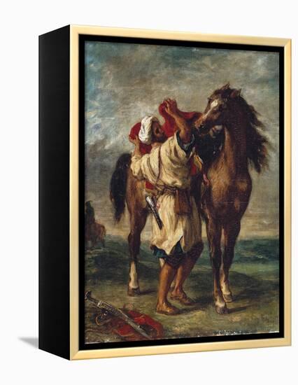 Arab Saddling His Horse-Eugene Delacroix-Framed Stretched Canvas