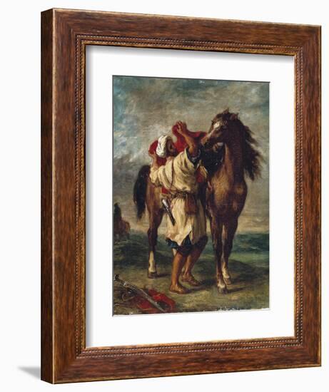 Arab Saddling His Horse-Eugene Delacroix-Framed Art Print