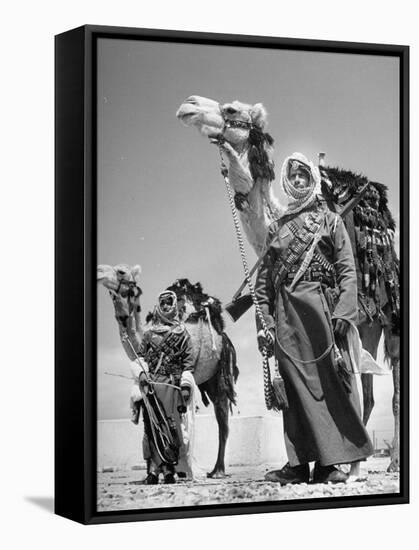 Arab Soldiers Standing Guard with Their Camels-John Phillips-Framed Premier Image Canvas