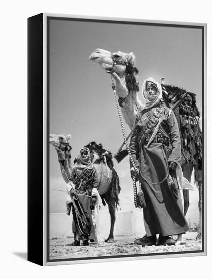 Arab Soldiers Standing Guard with Their Camels-John Phillips-Framed Premier Image Canvas