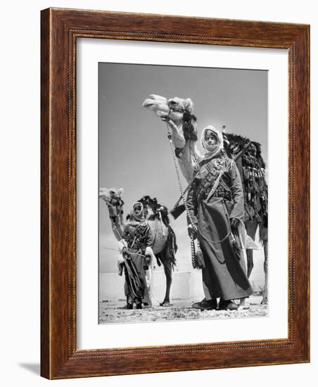 Arab Soldiers Standing Guard with Their Camels-John Phillips-Framed Photographic Print