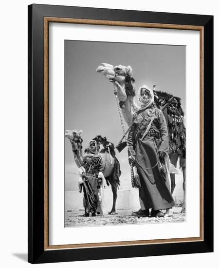 Arab Soldiers Standing Guard with Their Camels-John Phillips-Framed Photographic Print