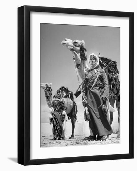 Arab Soldiers Standing Guard with Their Camels-John Phillips-Framed Photographic Print