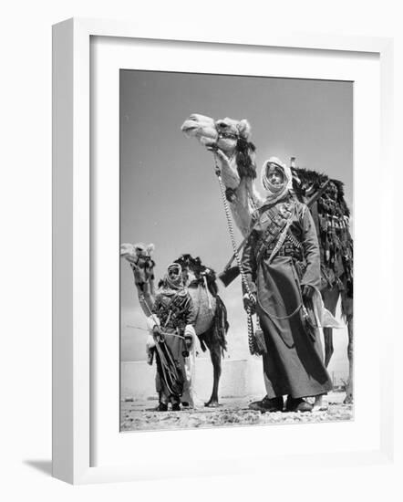Arab Soldiers Standing Guard with Their Camels-John Phillips-Framed Photographic Print