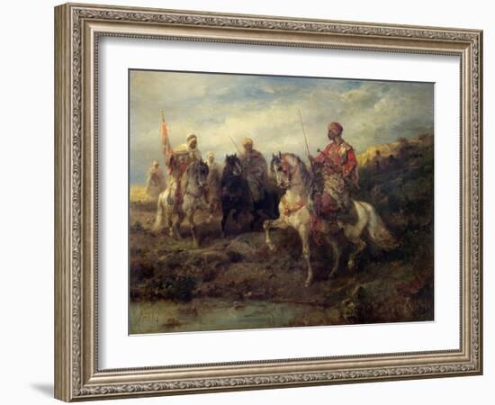 Arab Warriors on Horseback (Oil on Canvas)-Adolf Schreyer-Framed Giclee Print