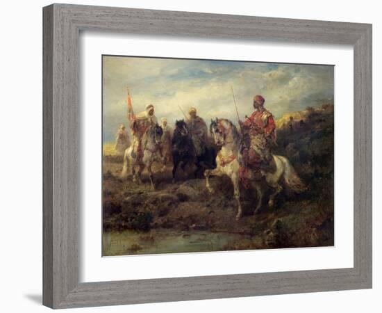 Arab Warriors on Horseback (Oil on Canvas)-Adolf Schreyer-Framed Giclee Print