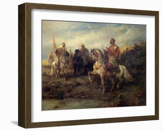 Arab Warriors on Horseback (Oil on Canvas)-Adolf Schreyer-Framed Giclee Print