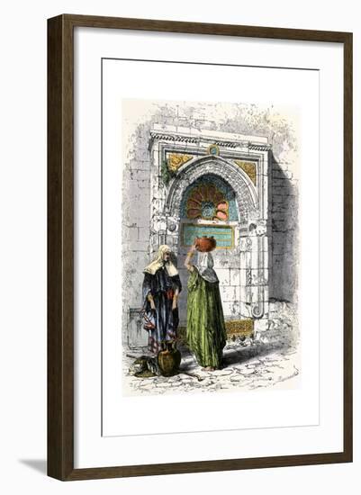 Arab Women Getting Water from a Fountain in Jerusalem, 1800s-null-Framed Giclee Print