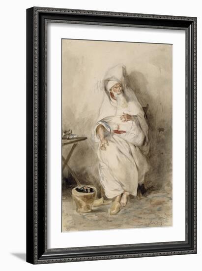 Arabe assis près d'un brasero ou Portrait d'Amin-Bias ministre  Finances et  Affaires Etrangères-Eugene Delacroix-Framed Giclee Print