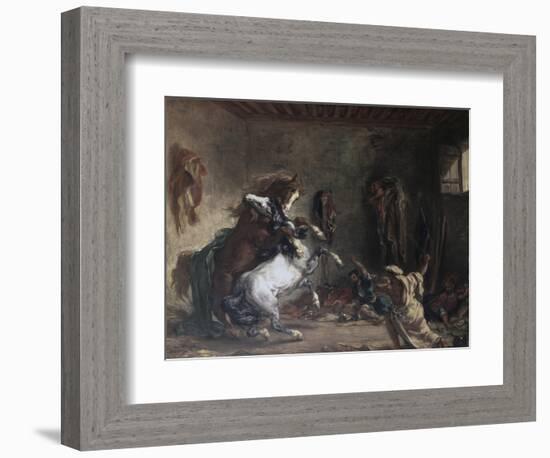 Arabian Horses Fighting in a Stable-Eugene Delacroix-Framed Giclee Print