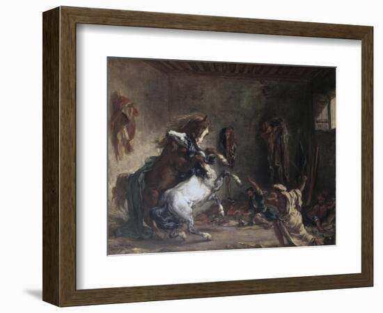 Arabian Horses Fighting in a Stable-Eugene Delacroix-Framed Giclee Print