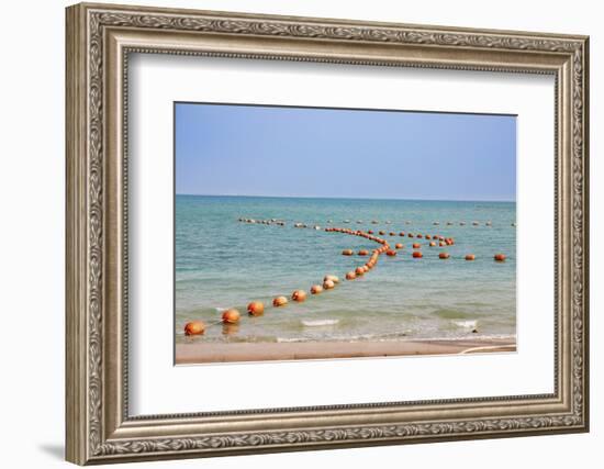 Arabian Peninsula, Persian Gulf, State of Qatar, Doha. Orange buoys in bay.-Emily Wilson-Framed Photographic Print