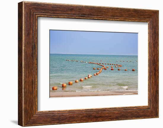 Arabian Peninsula, Persian Gulf, State of Qatar, Doha. Orange buoys in bay.-Emily Wilson-Framed Photographic Print