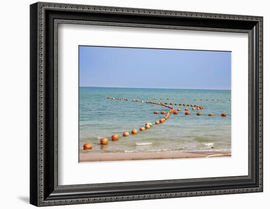 Arabian Peninsula, Persian Gulf, State of Qatar, Doha. Orange buoys in bay.-Emily Wilson-Framed Photographic Print