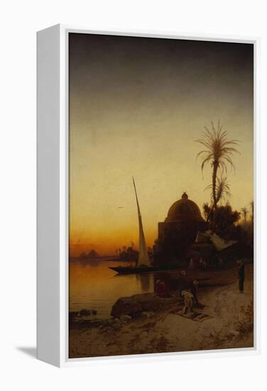 Arabs at Prayer by the Nile-Hermann Corrodi-Framed Premier Image Canvas