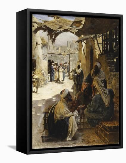 Arabs Conversing in a Village Street-Rudolf Swoboda-Framed Premier Image Canvas